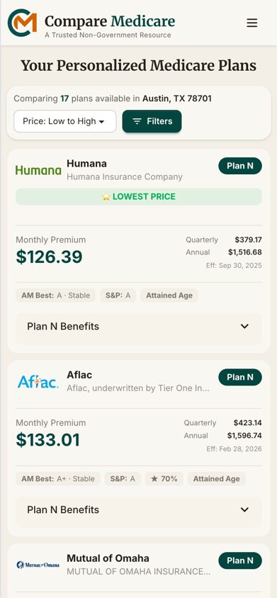 Medicare plan comparison on mobile